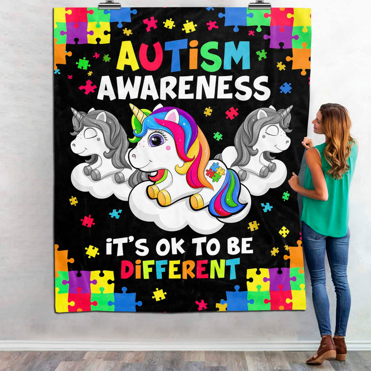 Its OK To Be Different Unicorn Throw Blanket – Autism Awareness Acceptance Blanket