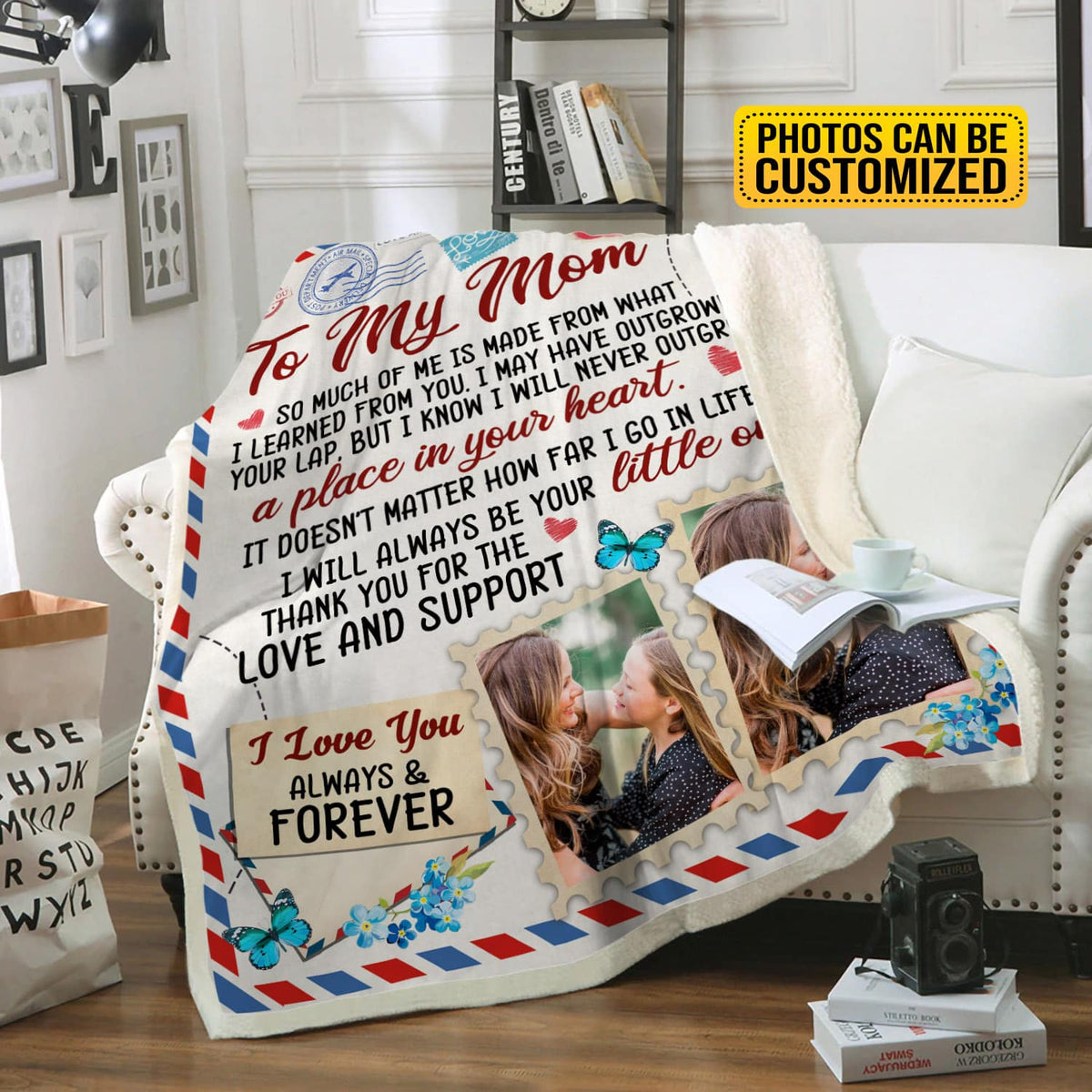 To My Mom Mail Personalized Throw Blanket – Gifts for Mom from Daughter Son – Custom Photo Mom Air Mail Blanket
