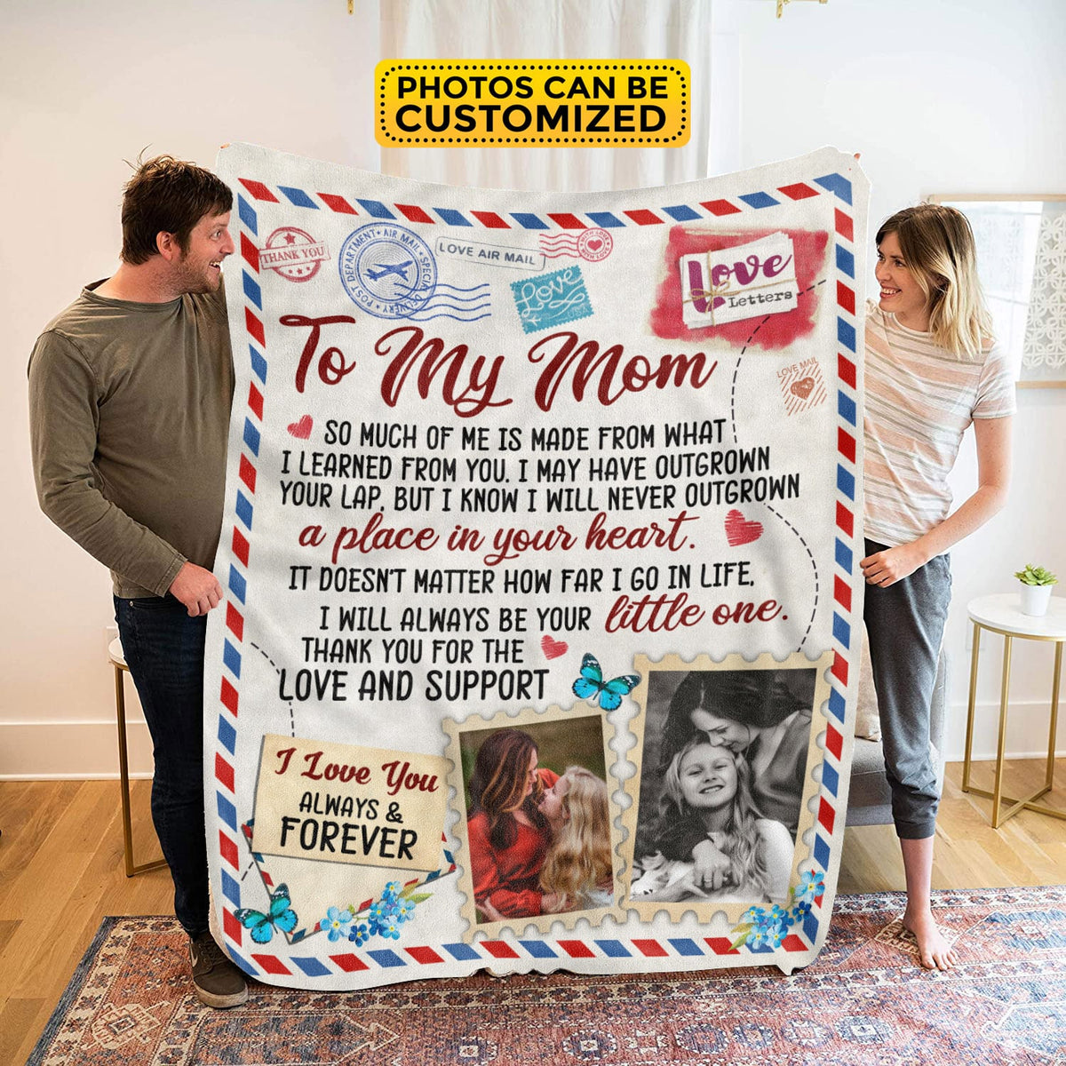To My Mom Mail Personalized Throw Blanket – Gifts for Mom from Daughter Son – Custom Photo Mom Air Mail Blanket