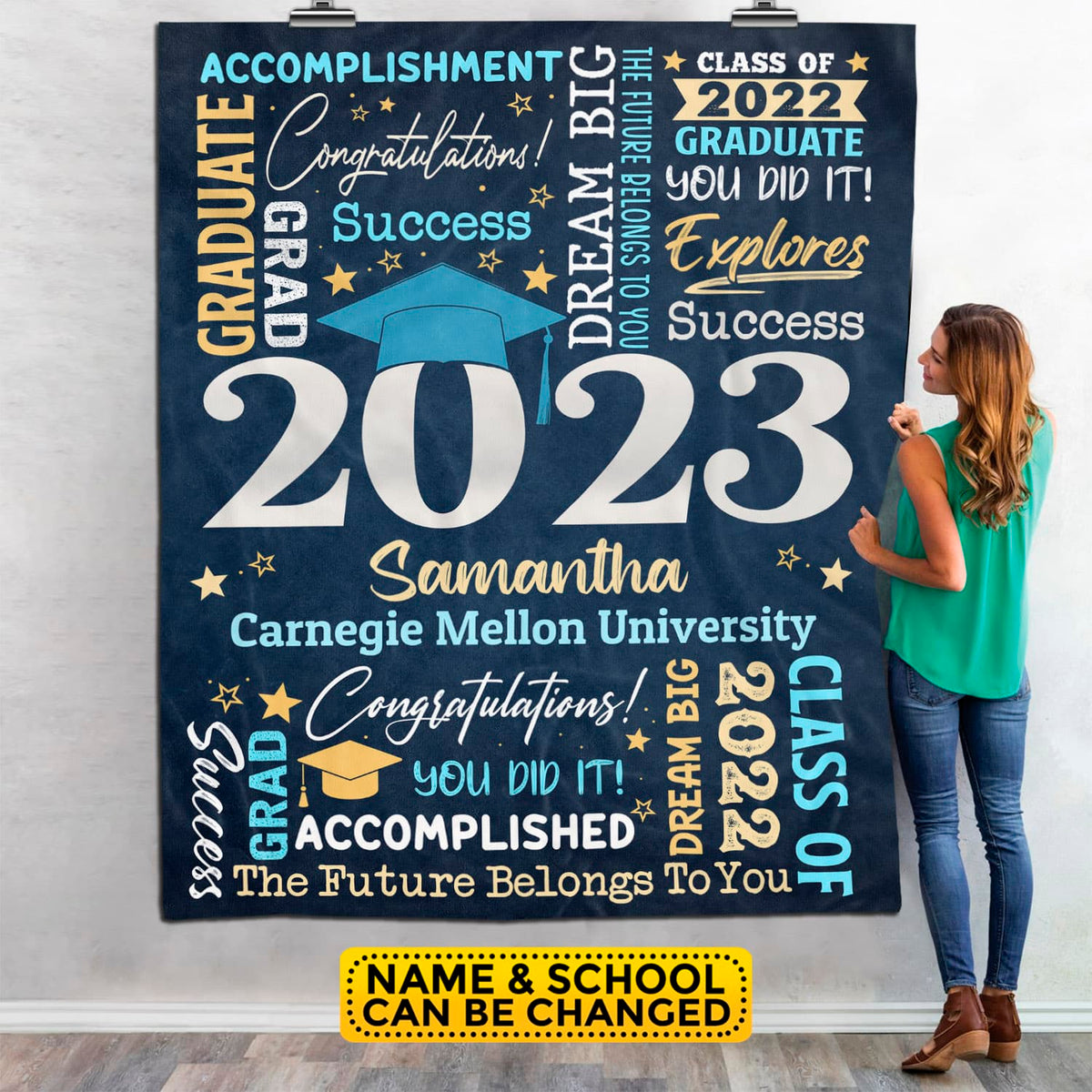 Personalized Name Class of 2023 Graduation Blanket – Graduation gifts for Her and Him – Senior 2023 Custom Name Grad College Gifts