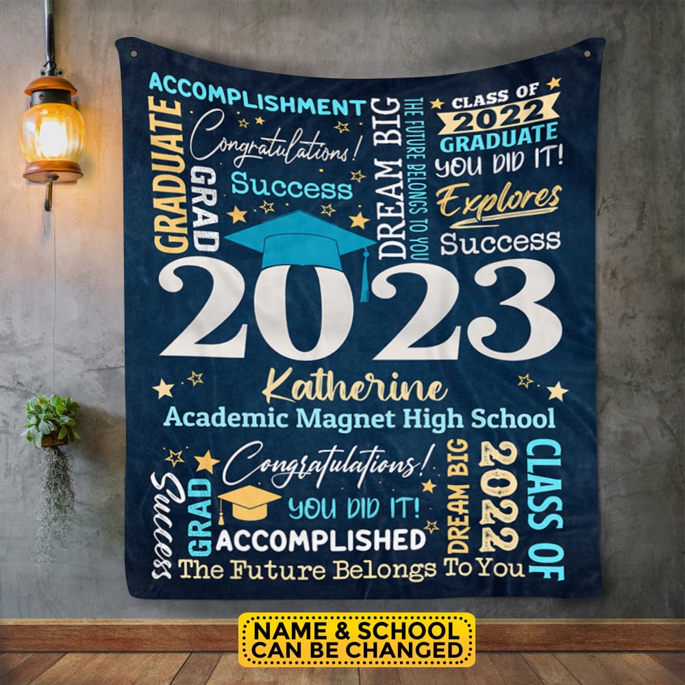 Personalized Name Class of 2023 Graduation Blanket – Graduation gifts for Her and Him – Senior 2023 Custom Name Grad College Gifts