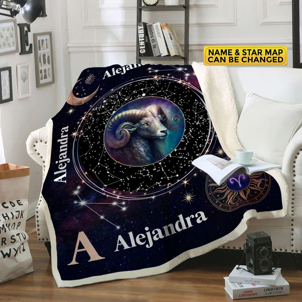 Personalized Aries Star Map Flannel Constellations Blanket Warm & Soft – 12 Horoscope Astrology Throw Blankets