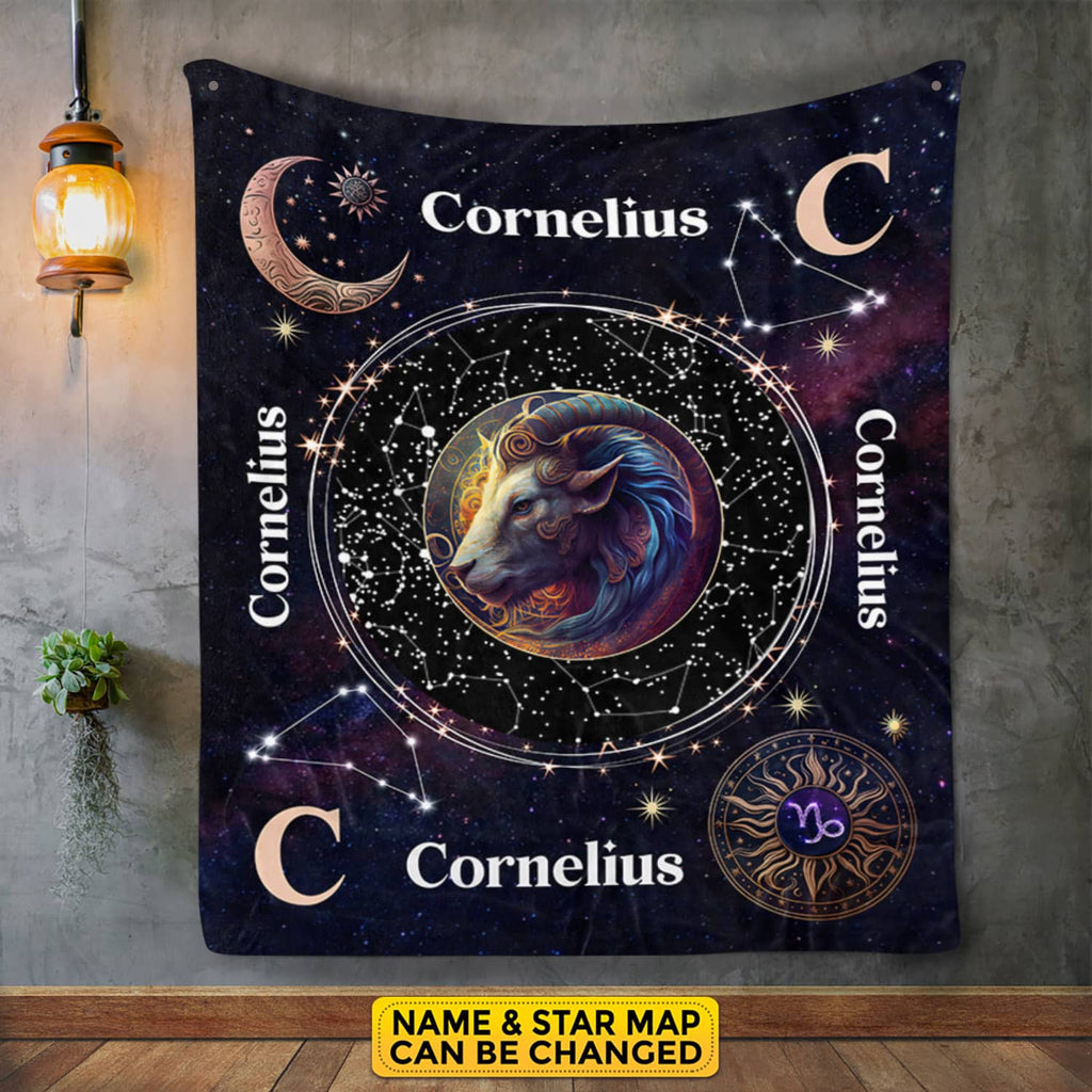 Personalized Capricorn Star Map Flannel Constellations Blanket Warm & Soft – 12 Horoscope Astrology Throw Blankets