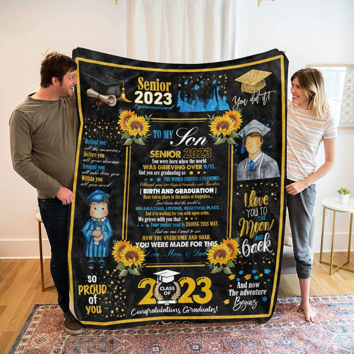 To My Son Senior 2023 You Were Born When The World Was Grieving Graduation 2023 Throw Blanket From Mom Dad