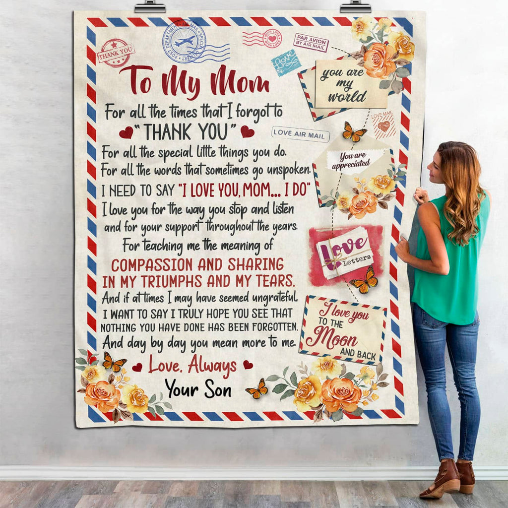 To My Mom For All The Time That I Forgot Thank You Mail Fleece Blanket – Gift for Mom from Son – Mothers Day Gifts