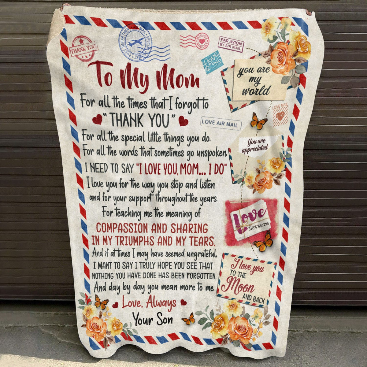 To My Mom For All The Time That I Forgot Thank You Mail Fleece Blanket – Gift for Mom from Son – Mothers Day Gifts