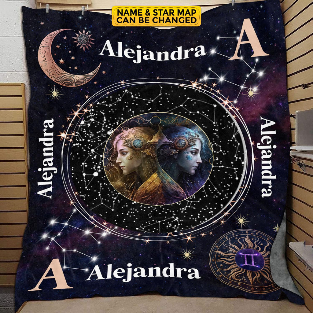 Personalized Gemini Star Map Flannel Constellations Blanket Warm & Soft – 12 Horoscope Astrology Throw Blankets