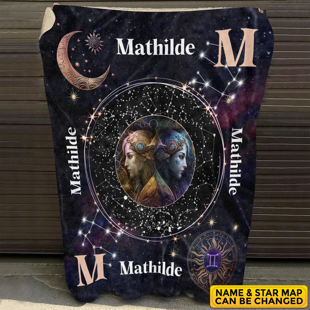 Personalized Gemini Star Map Flannel Constellations Blanket Warm & Soft – 12 Horoscope Astrology Throw Blankets