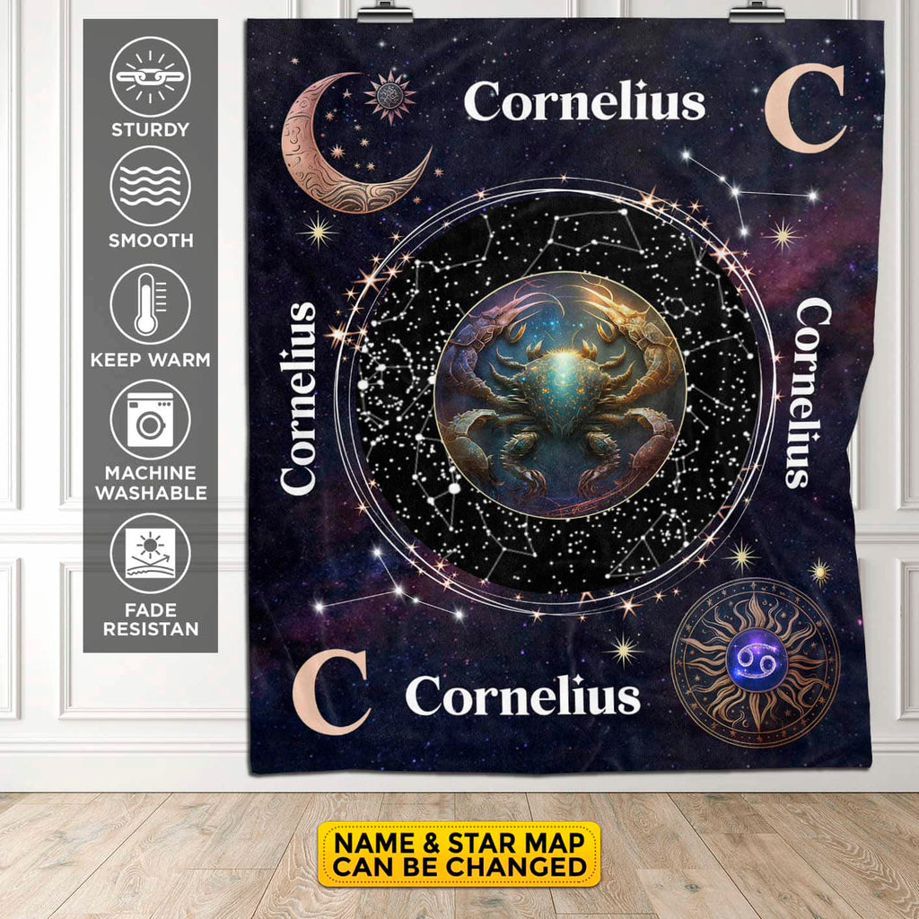 Personalized Cancer Star Map Flannel Constellations Blanket Warm & Soft – 12 Horoscope Astrology Throw Blankets