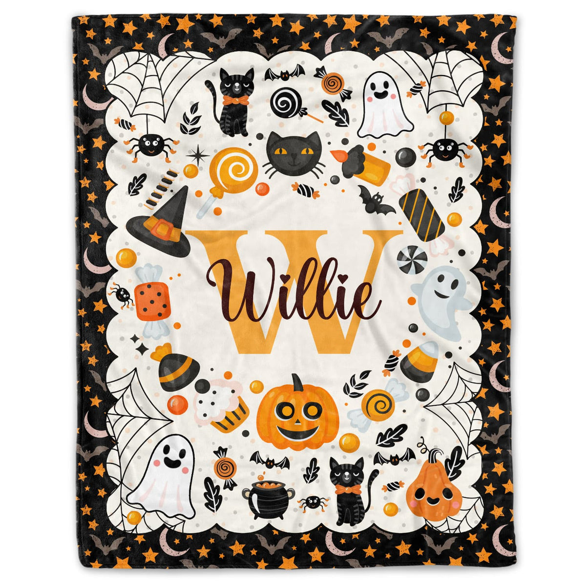 Personalized Halloween Pumpkin Monogram Name Blanket – Custom Name Halloween Baby Blanket