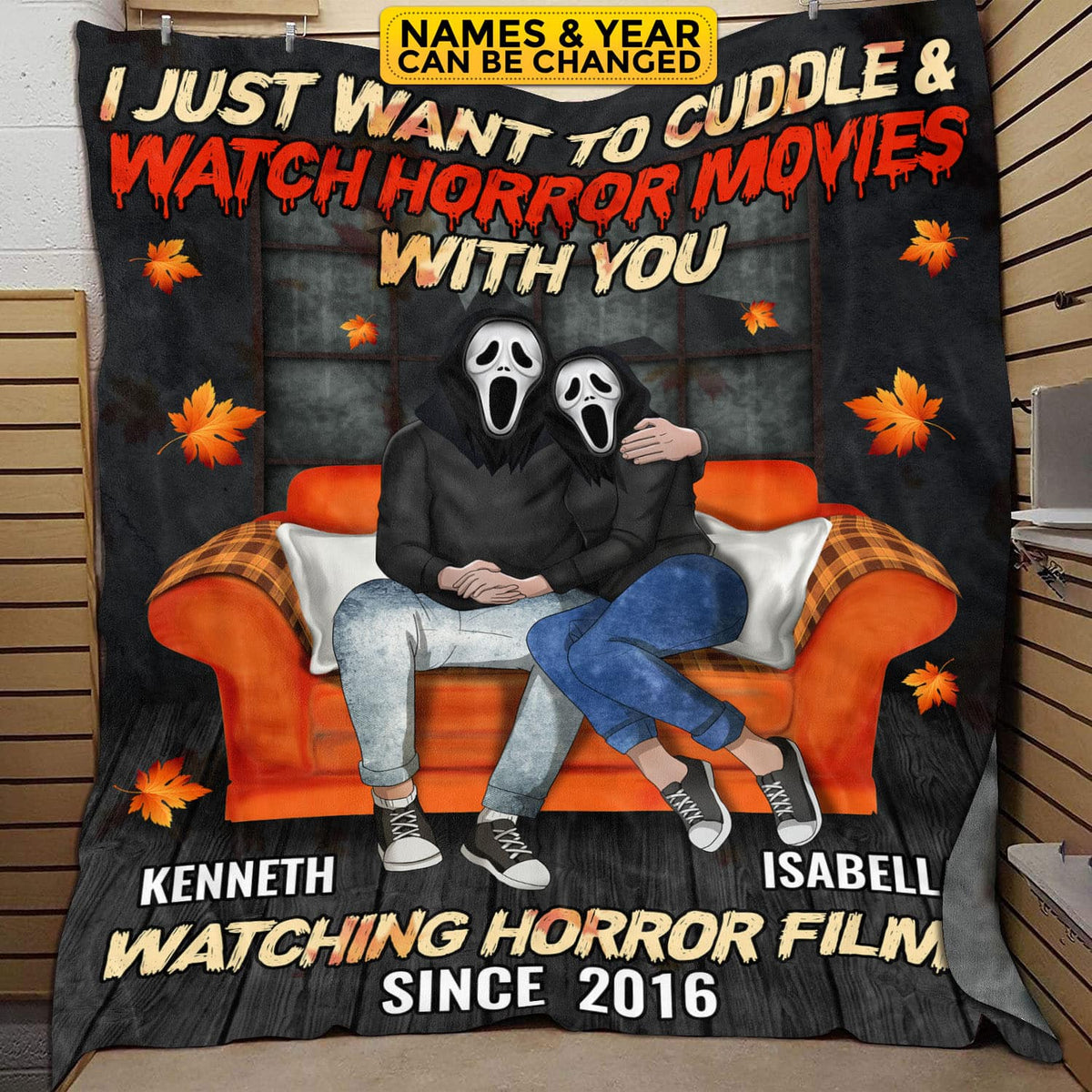 Personalized I Just Want To Cuddle And Watch Horror Movies Halloween Couple Fleece Blanket – Sherpa Blanket