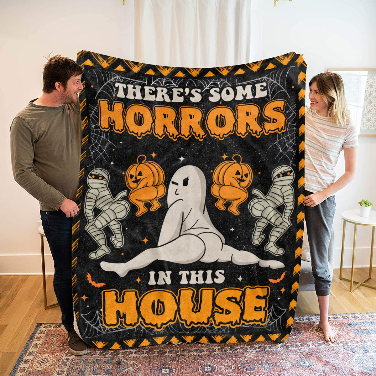There’s Some Horror In This House Funny Halloween Fleece Blanket – Sherpa Blanket – Halloween Blanket Gifts