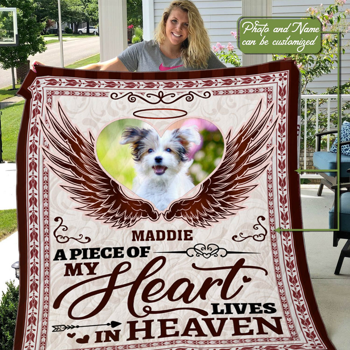 Custom Photo A Piece Of My Heart Lives In Heaven Dog Memorial Fleece Blanket – Mink Sherpa Blanket – Woven Blanket
