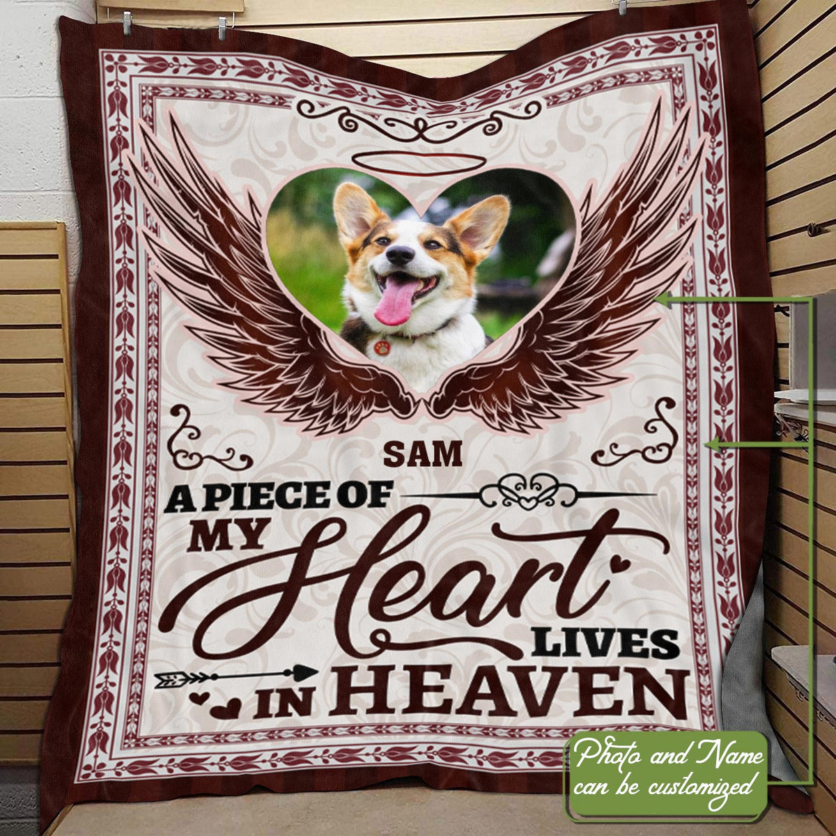 Custom Photo A Piece Of My Heart Lives In Heaven Dog Memorial Fleece Blanket – Mink Sherpa Blanket – Woven Blanket