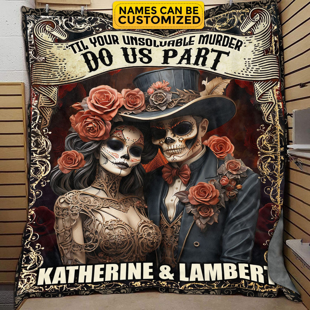 Personalized Til Your Unsolvable Murder Do Us Part Couple Halloween Fleece Blanket – Woven Blanket