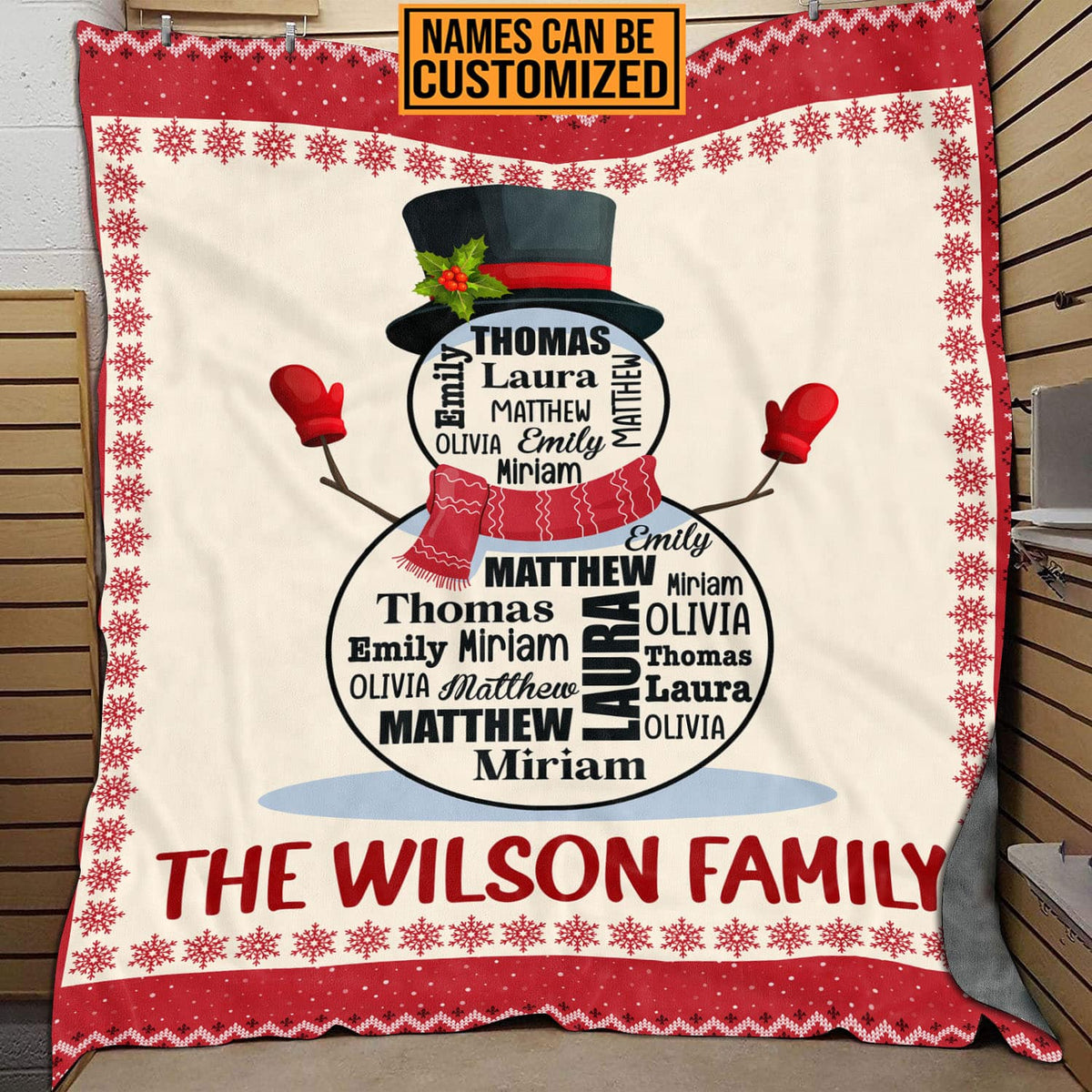 Personalized Snowman Name Blanket – Custom Family Name Fleece Blanket, Family Christmas Gift