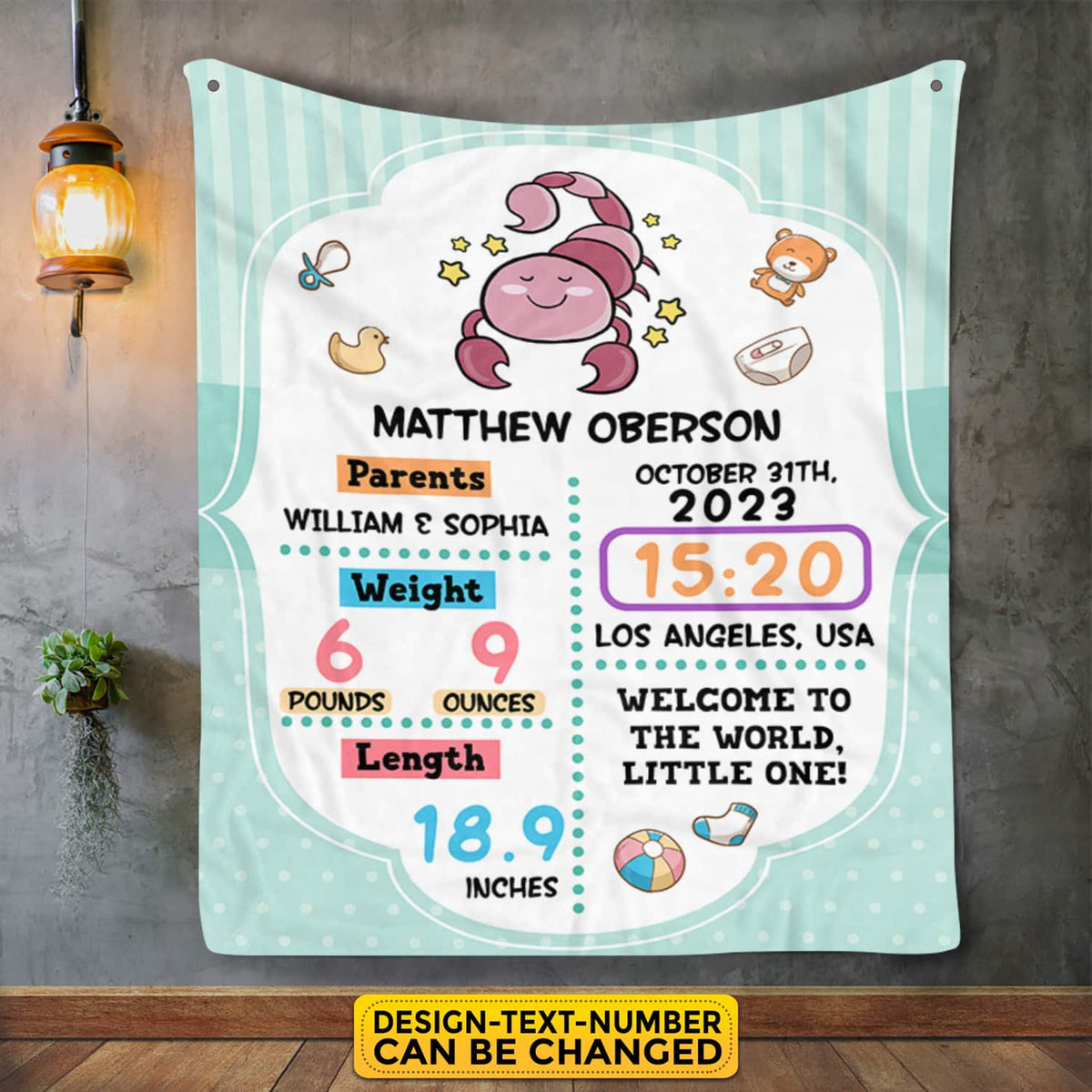 Personalized Birth Zodiac Blanket for Baby Boys and Girls – Customized Baby Blanket Name, Birth Date, Weight, Length
