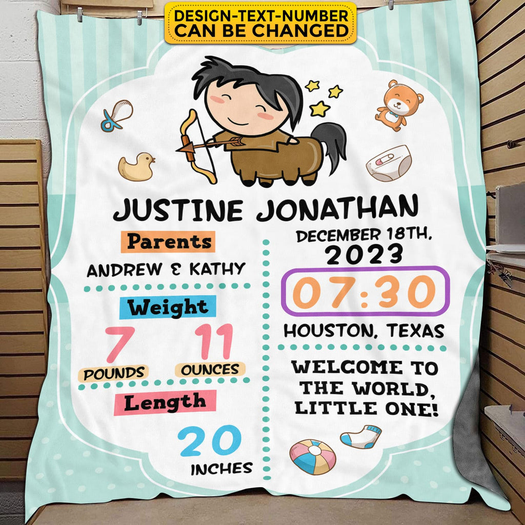 Personalized Birth Zodiac Blanket for Baby Boys and Girls – Customized Baby Blanket Name, Birth Date, Weight, Length
