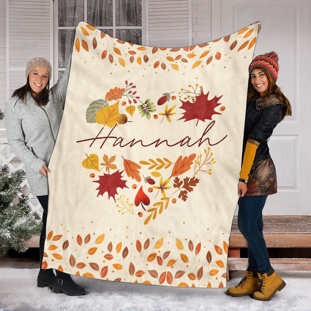 Personalized Autumn Fall Throw Blanket – Halloween Leaf Autumn Plush Fall Decor Fleece Blanket