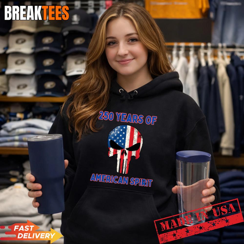 250 Years of Freedom American Spirit US Flag Punisher Skull Patriotic T-Shirt