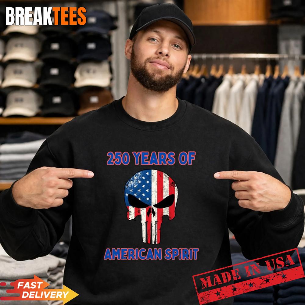 250 Years of Freedom American Spirit US Flag Punisher Skull Patriotic T-Shirt