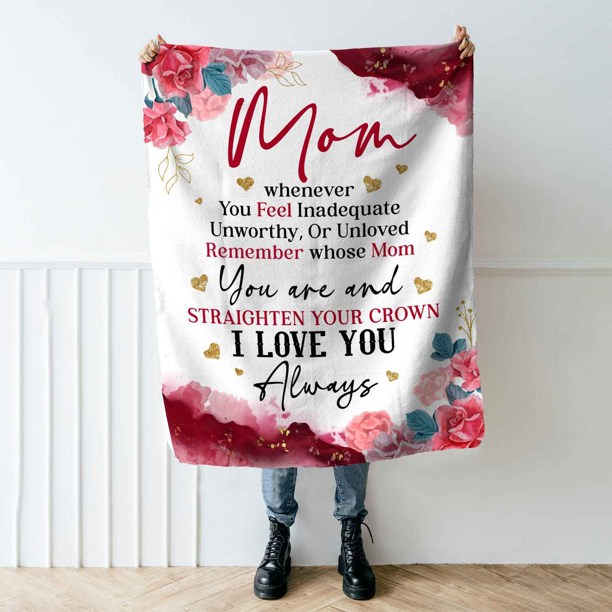 Mom Whenever You Feel Rose Fleece Blanket – Gifts for Mom from Daughter Son – Mothers Day Blanket Gifts for Mom – Mother Birthday Present