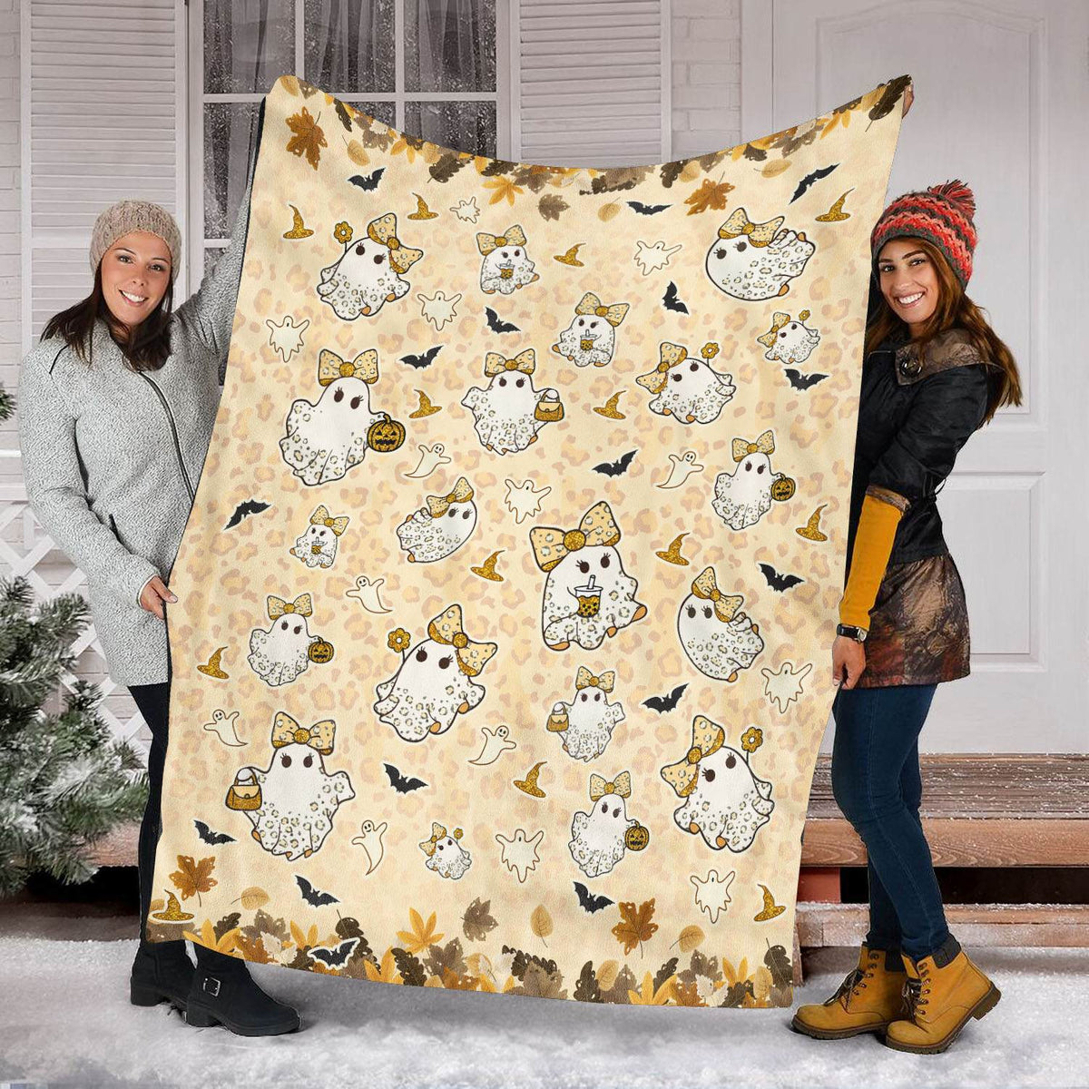Halloween Boo Cute Leopard Fleece Blanket – Soft Ghost Throw Blanket