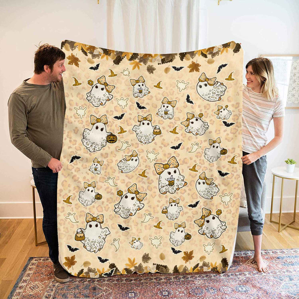 Halloween Boo Cute Leopard Fleece Blanket – Soft Ghost Throw Blanket