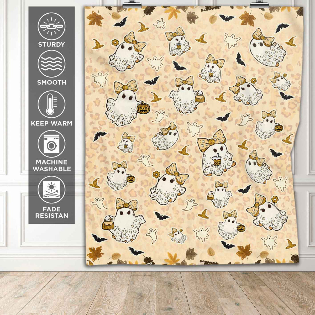 Halloween Boo Cute Leopard Fleece Blanket – Soft Ghost Throw Blanket