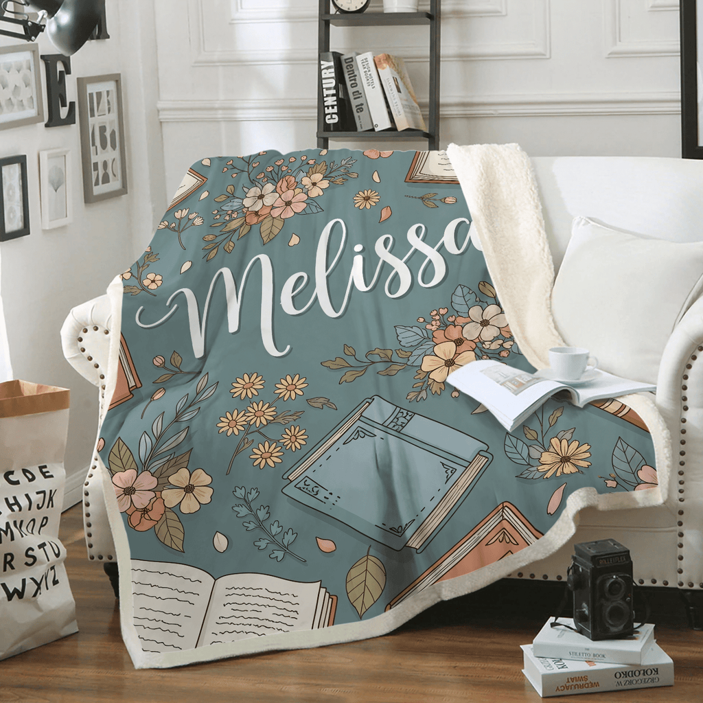 Personalized Custom Name Reading Floral Book Lovers Fleece Blanket – Reading Nook Gift