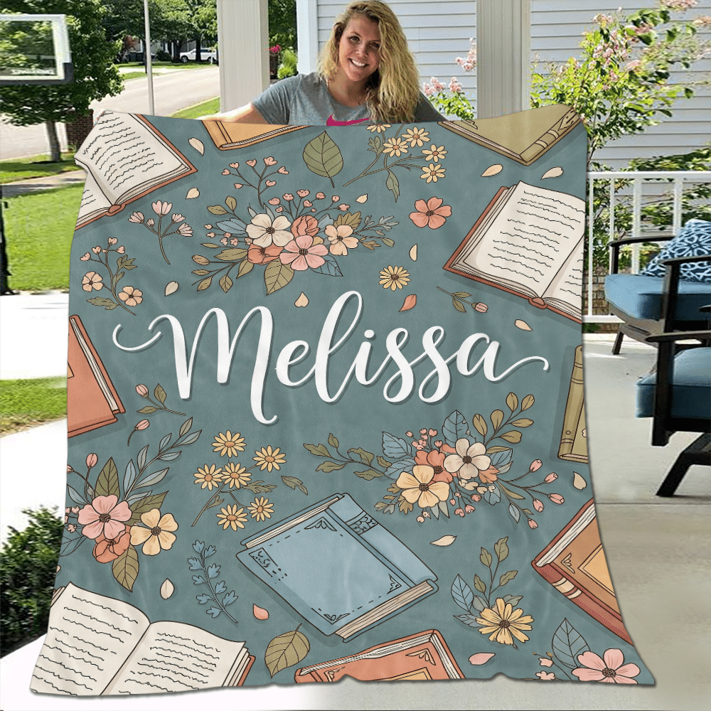 Personalized Custom Name Reading Floral Book Lovers Fleece Blanket – Reading Nook Gift