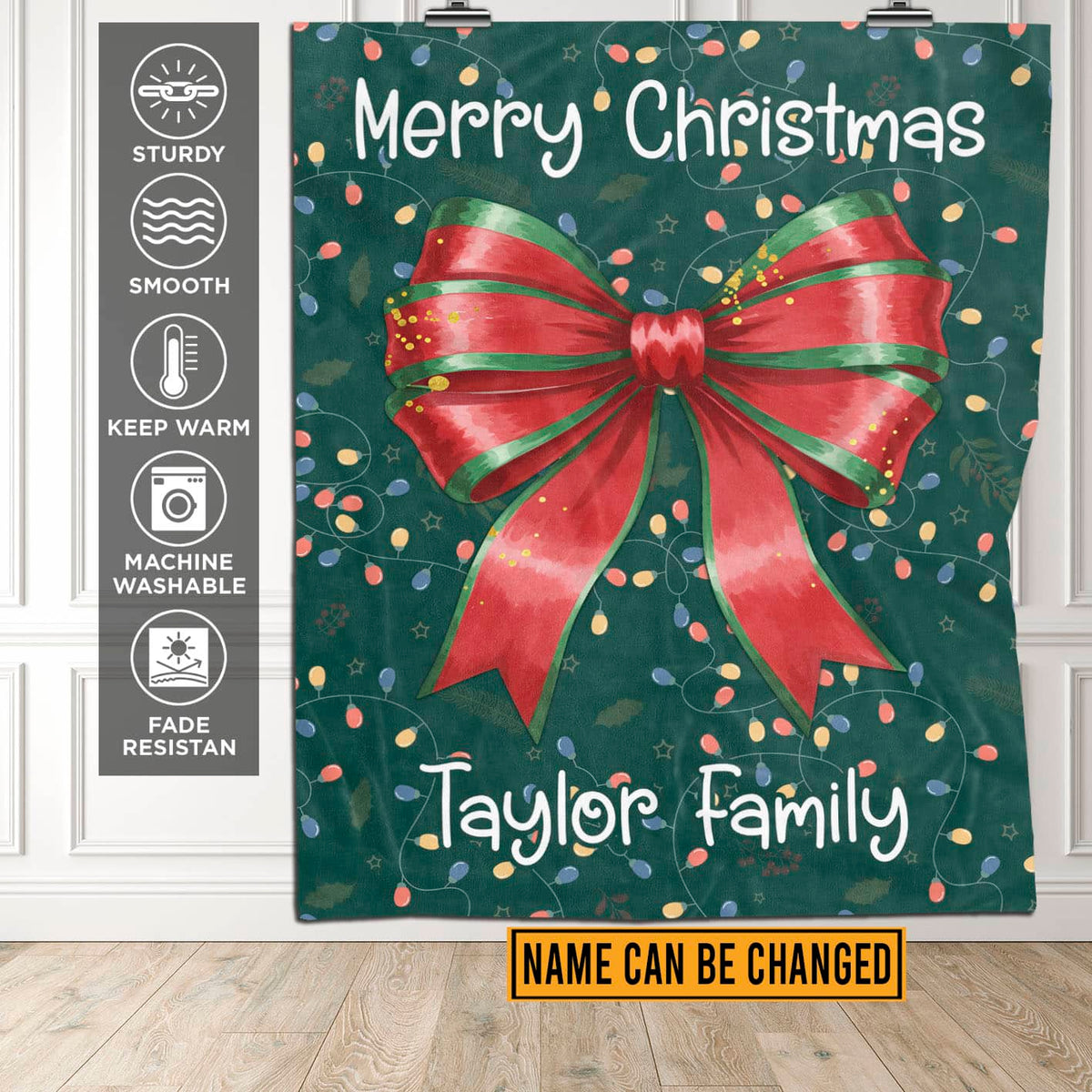 Personalized Family Christmas Fleece Blanket – Christmas Coquette Blanket – Family Name Gift, Kids Mom Christmas Gift