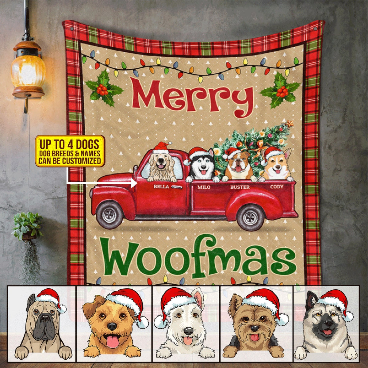Merry Woofmas Funny Dog Christmas Personalized Fleece Blanket – Custom Dog Breed Xmas Mink Sherpa Blanket