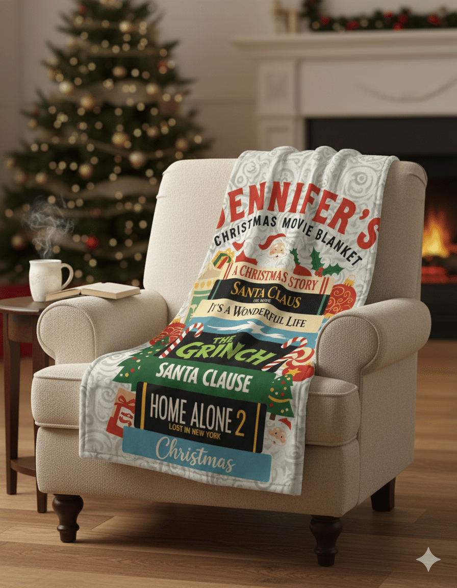 Personalized Name Custom Christmas Movie Throw Blanket – Sherpa Blanket