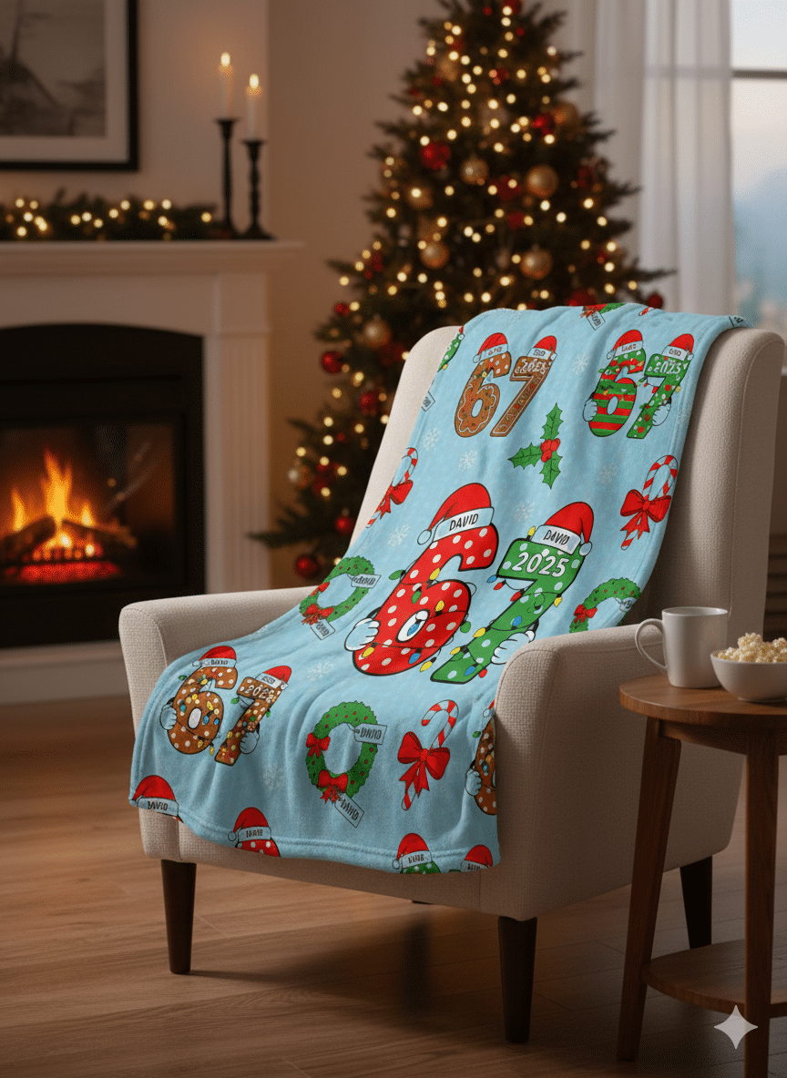 Personalized Name 67 Funny Six Seven Christmas Fleece Blanket – Sherpa Blanket
