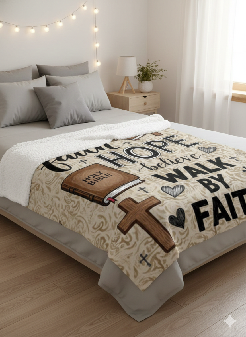 Faith Hope Believe Jesus Walk By Faith Fleece Blanket – Sherpa Blanket