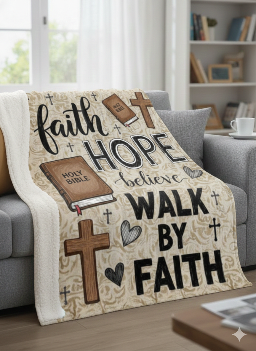 Faith Hope Believe Jesus Walk By Faith Fleece Blanket – Sherpa Blanket