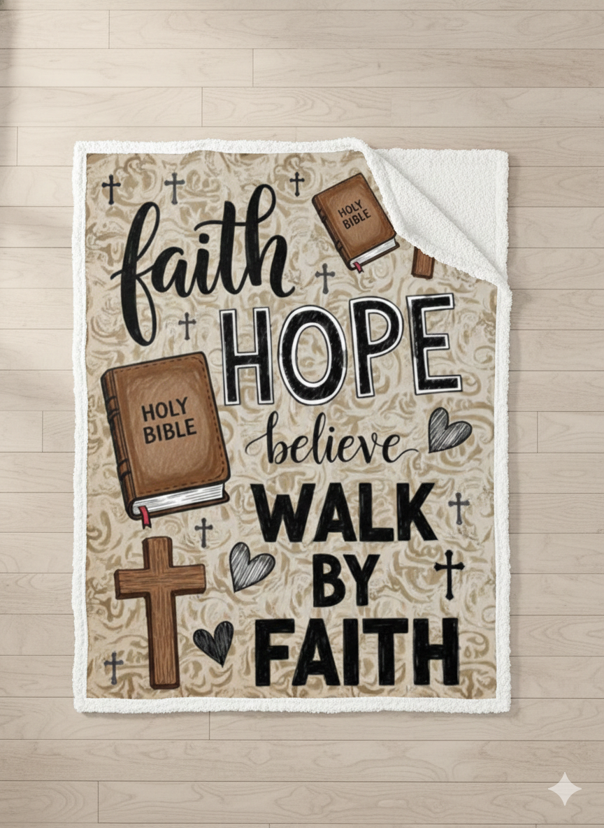 Faith Hope Believe Jesus Walk By Faith Fleece Blanket – Sherpa Blanket