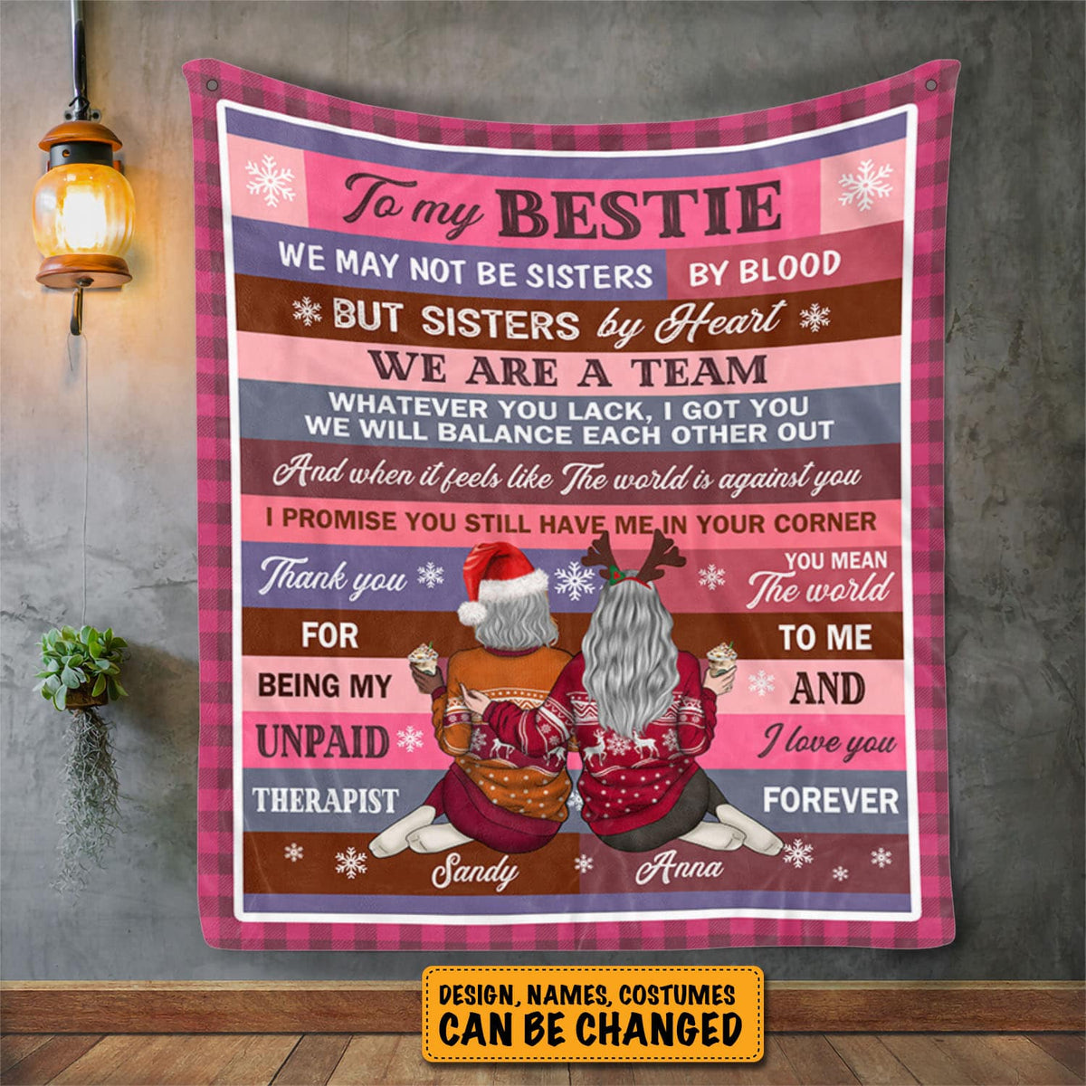 To My Bestie We May Not Sisters By Blood But Sisters By Heart Personalized Best Friends Fleece Blanket