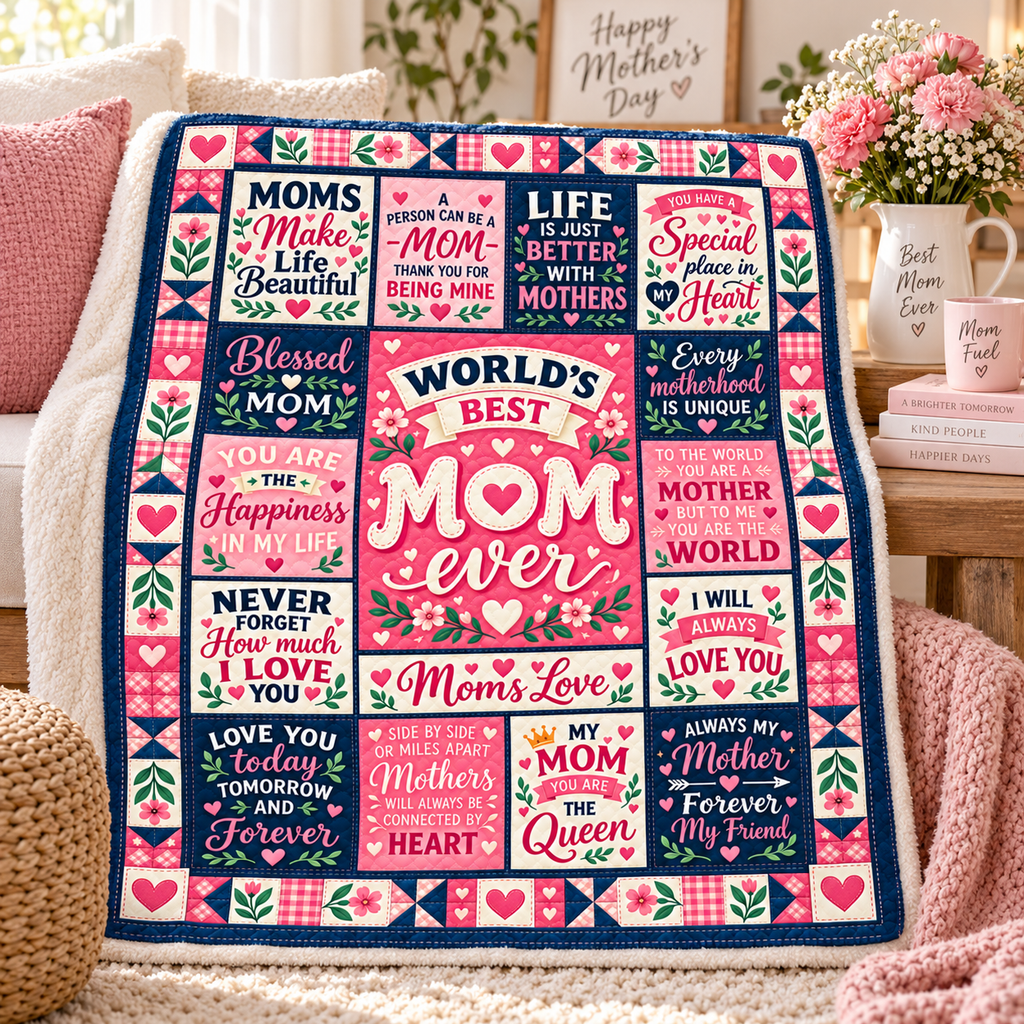 World’s Best Mom Blanket, Mother’s Day Gift for Mom, Mom Quote Blanket, Sentimental Mother Gift from Daughter Son