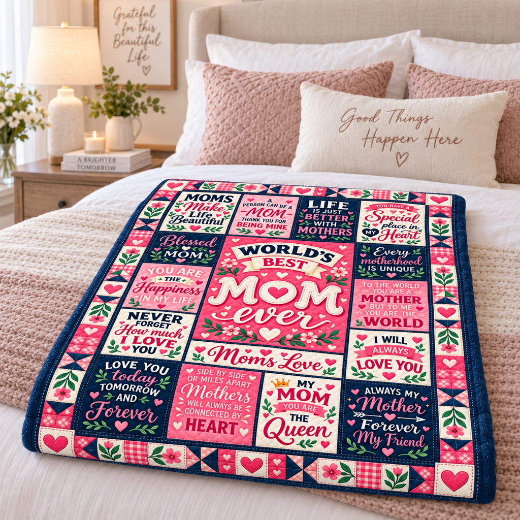 World’s Best Mom Blanket, Mother’s Day Gift for Mom, Mom Quote Blanket, Sentimental Mother Gift from Daughter Son