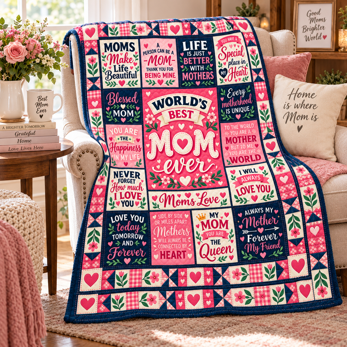 World’s Best Mom Blanket, Mother’s Day Gift for Mom, Mom Quote Blanket, Sentimental Mother Gift from Daughter Son