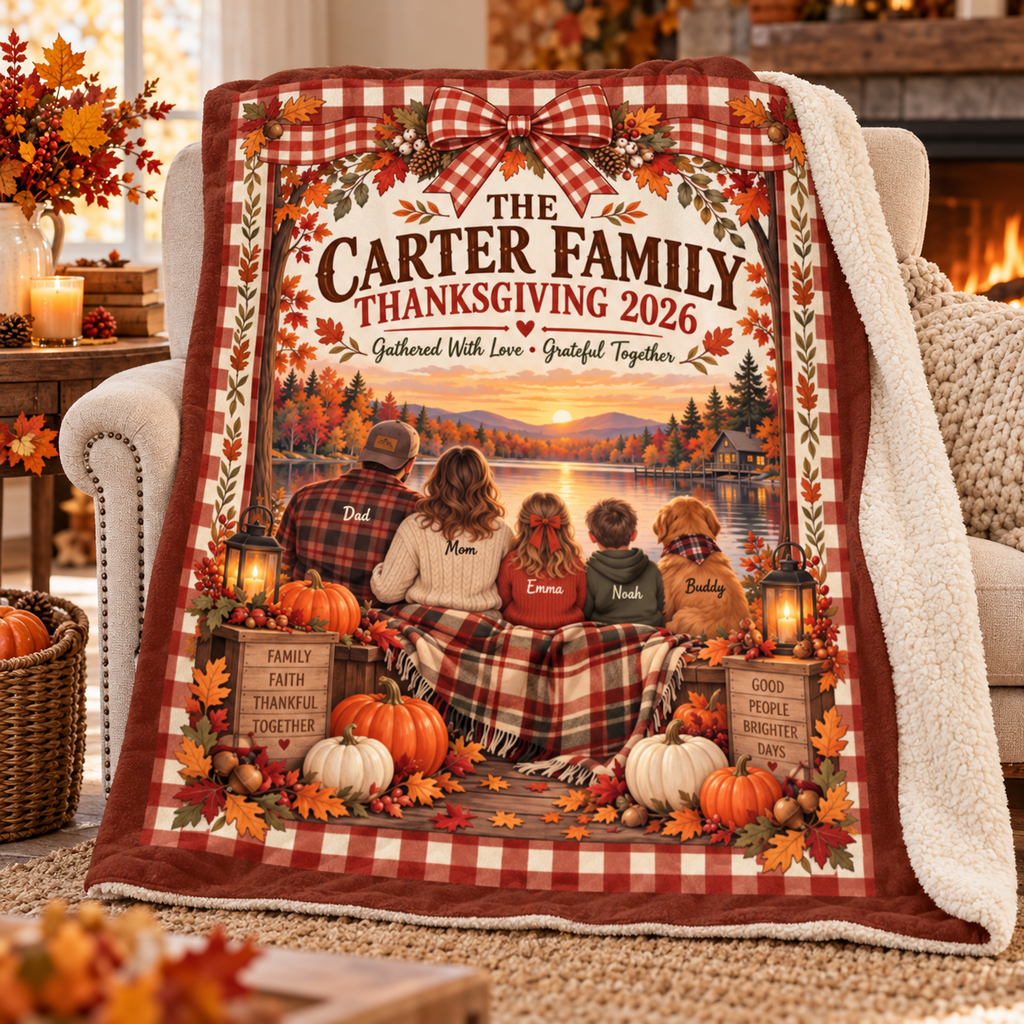 Personalized Family Thanksgiving Blanket – Custom Family Name Fall Throw, Thanksgiving 2026 Keepsake Gift
