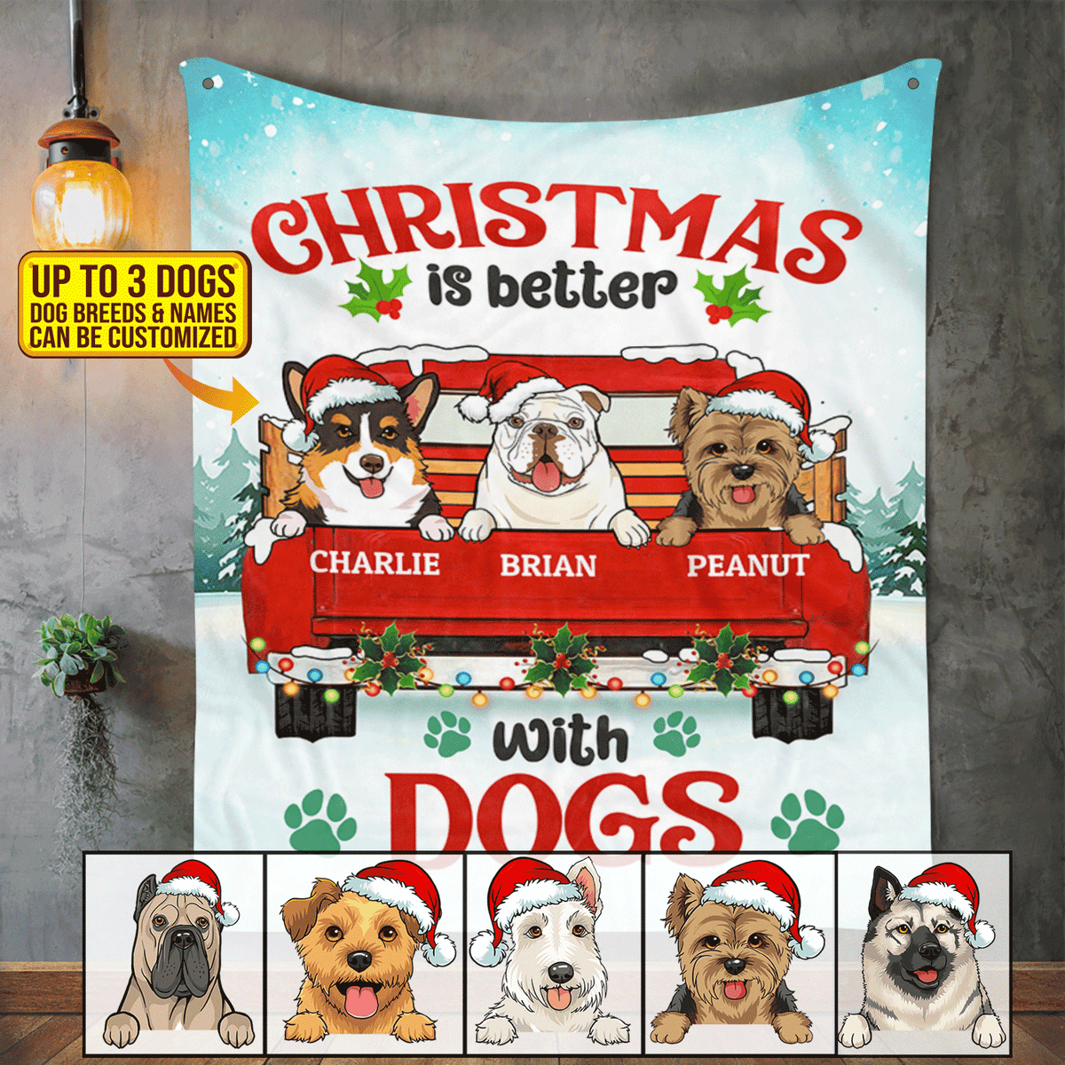 Personalized Dog Breeds Christmas Is Better With Dogs Fleece Blanket – Custom Dog Lover Christmas Sherpa Blanket