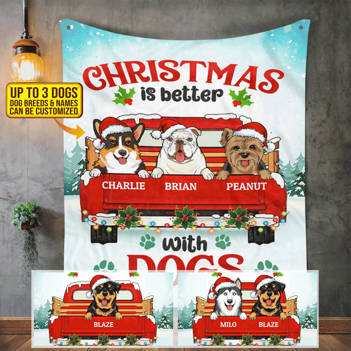 Personalized Dog Breeds Christmas Is Better With Dogs Fleece Blanket – Custom Dog Lover Christmas Sherpa Blanket