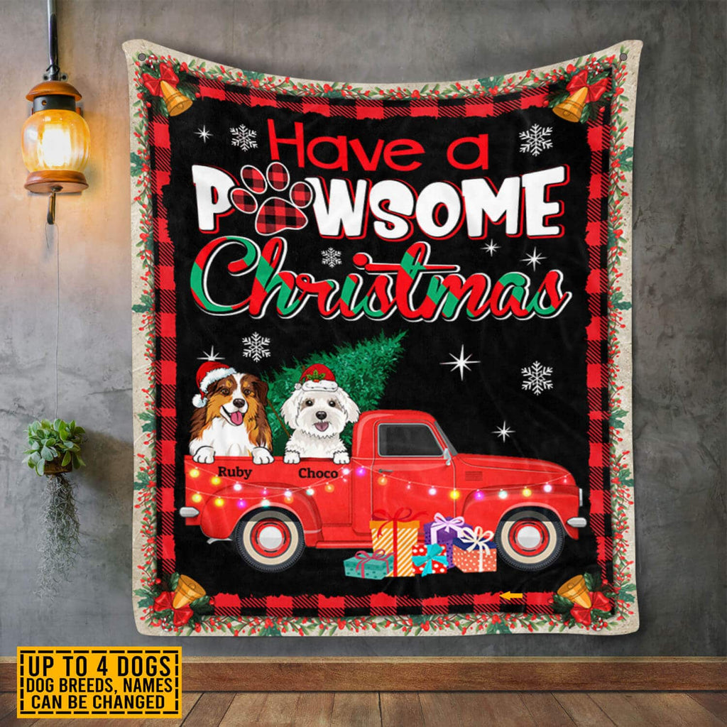 Personalized Have A Pawsome Christmas Blanket – Custom Christmas Dog Breeds Fleece Blanket