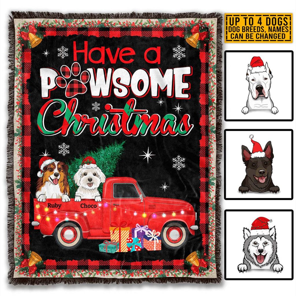 Personalized Have A Pawsome Christmas Blanket – Custom Christmas Dog Breeds Fleece Blanket