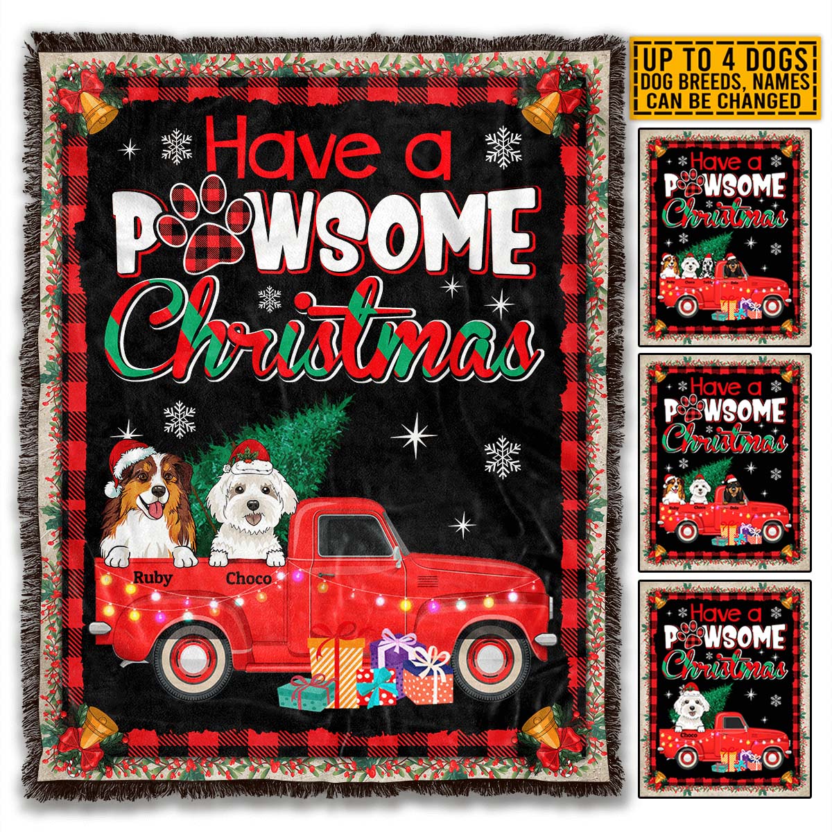 Personalized Have A Pawsome Christmas Blanket – Custom Christmas Dog Breeds Fleece Blanket