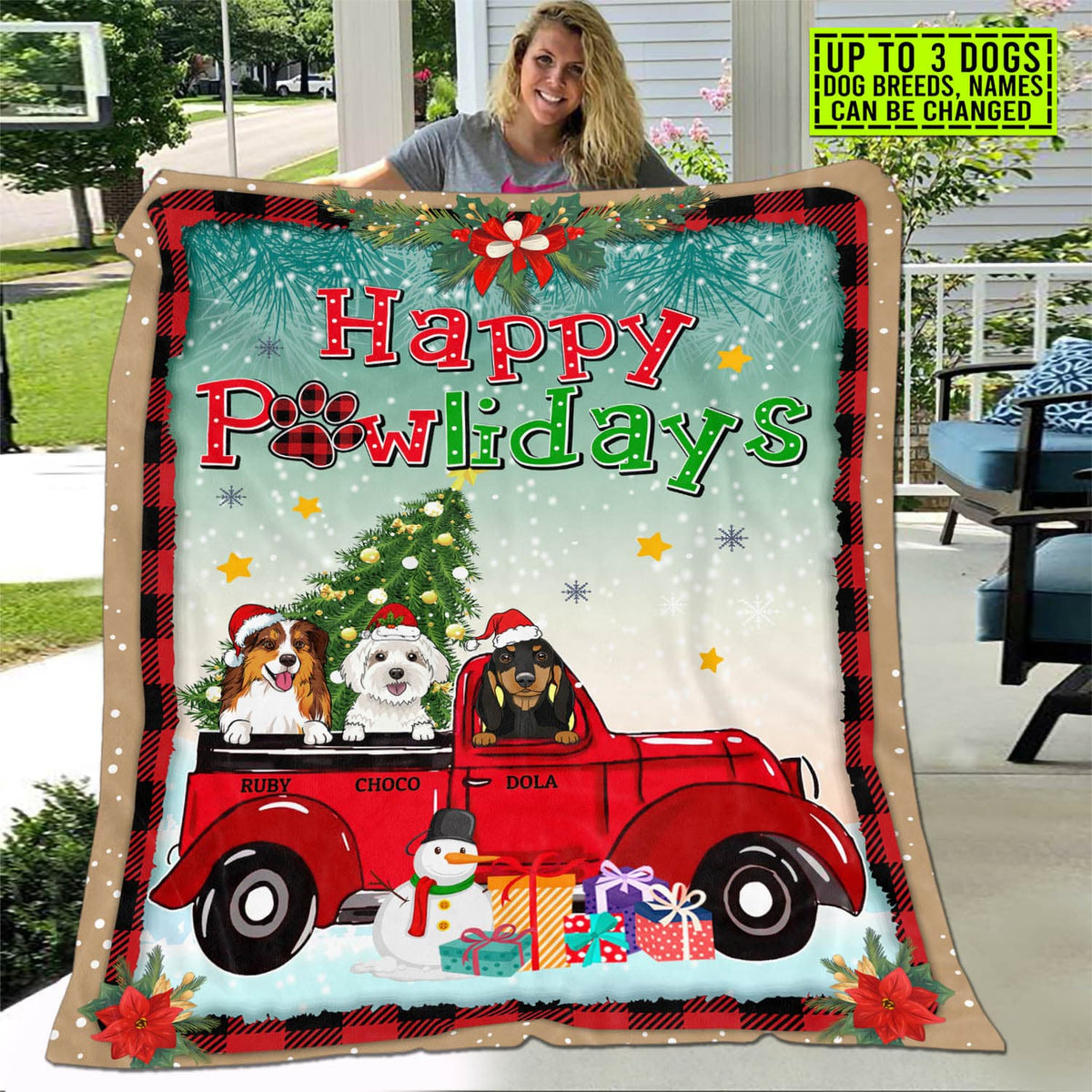 Happy Pawlidays Christmas Fleece Blanket – Sherpa Blanket – Custom Dog Lover Christmas Woven Blanket