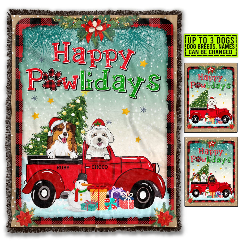 Happy Pawlidays Christmas Fleece Blanket – Sherpa Blanket – Custom Dog Lover Christmas Woven Blanket